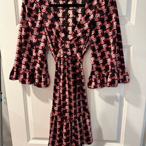 Betsey Johnson Sailor Girl Black and Pink Floral Long Sleeve Dress